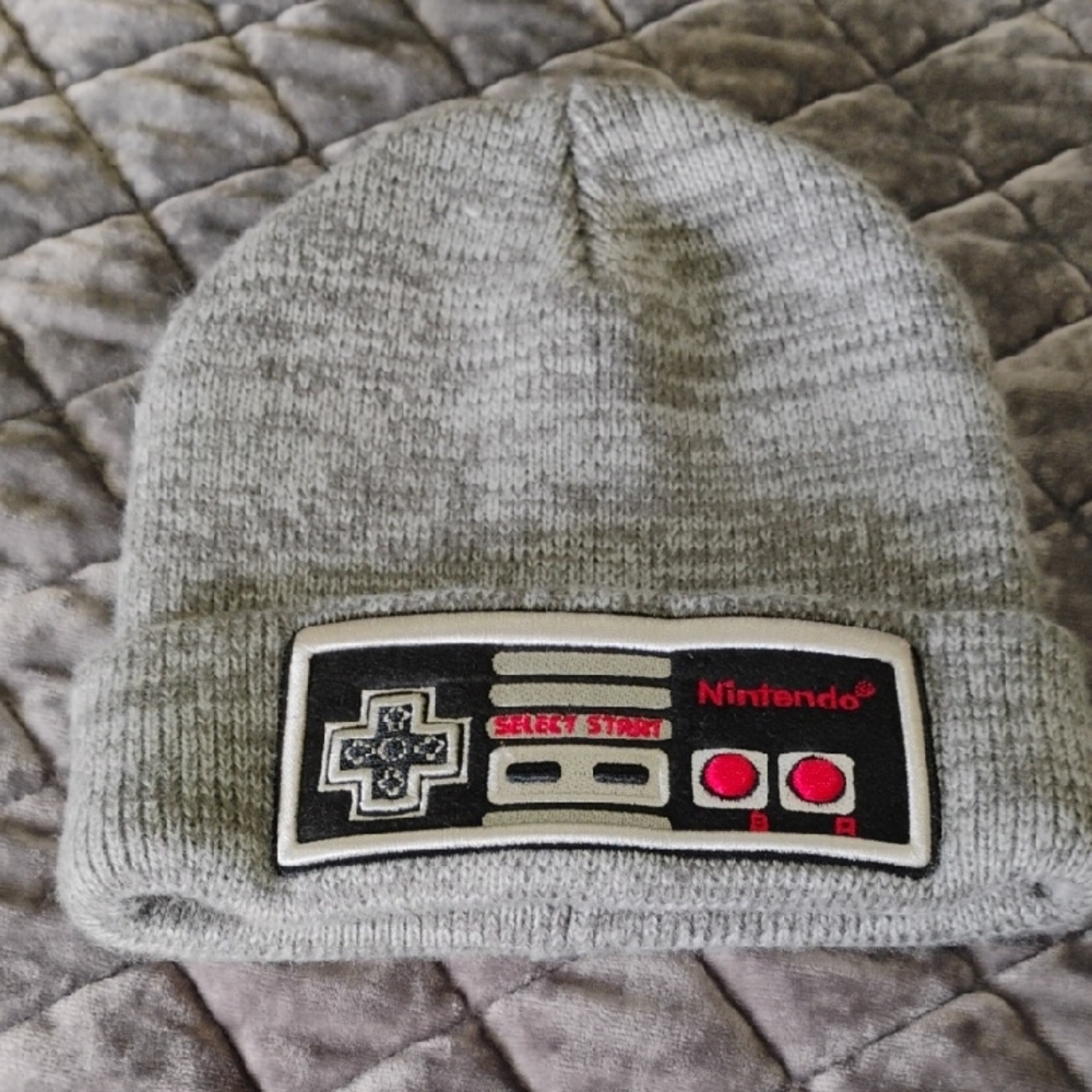 Nintendo Grey Beanie Hat with Controller Patch